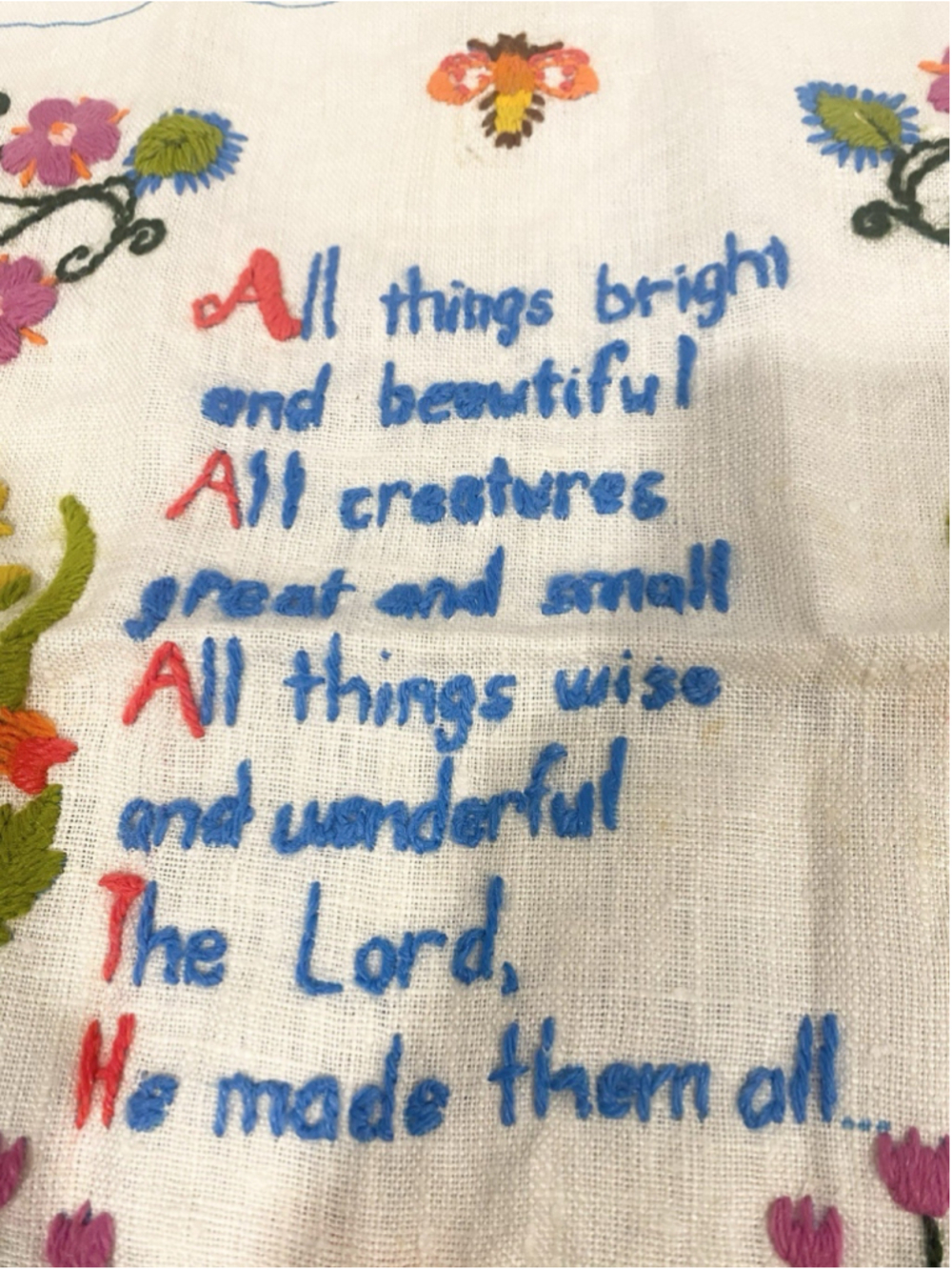 Vintage Hand Embroidered All Things Bright and Beautiful Christian Needlework - Picture 2 of 8